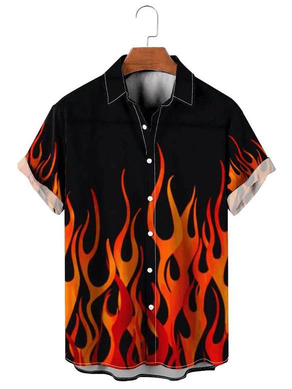 Flame Pattern Short Sleeve Shirt, For Men And Women Unisex Hawaiian Shirt Aloha Shirt