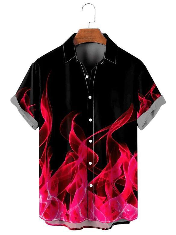 Flame Pattern Short Sleeve Shirt, For Men And Women Unisex Hawaiian Shirt Aloha Shirt