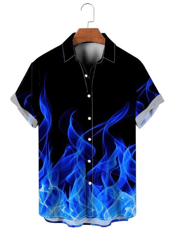 Flame Pattern Short Sleeve Shirt, For Men And Women Unisex Hawaiian Shirt Aloha Shirt