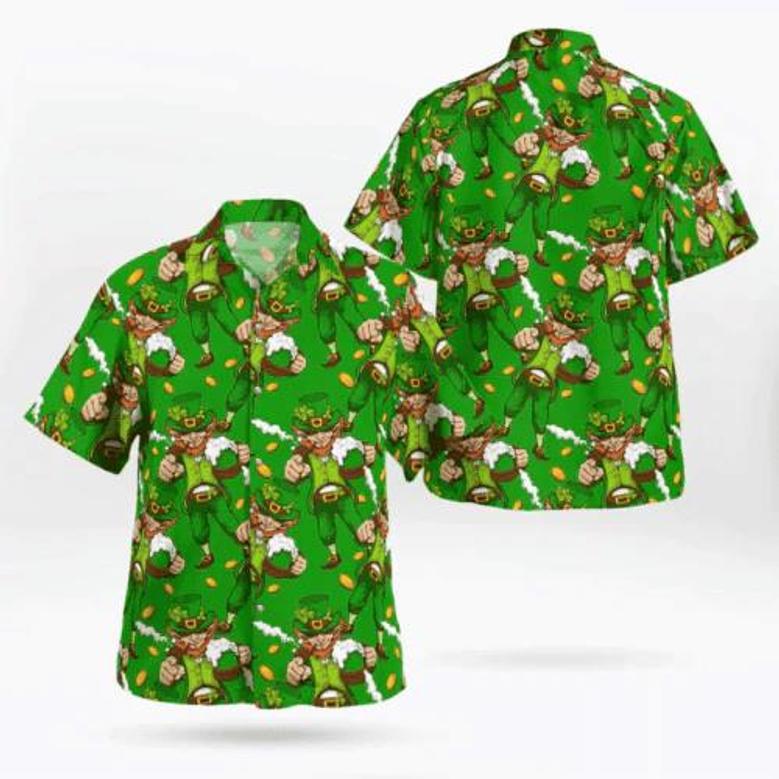 Flamingo And Beer Patrick�S Day For Men & Women, Gift For Patrick's Day Unisex Hawaiian Shirt Aloha Shirt