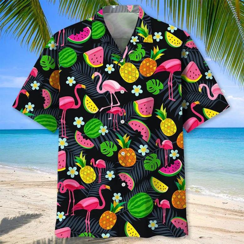 Flamingo Green Tropical , Aloha Shirts Short Sleeve Beach Holiday Casual Shirts Unisex Hawaiian Shirt Aloha Shirt