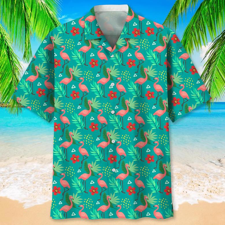 Flamingo Green Tropical , Aloha Shirts Short Sleeve Beach Holiday Casual Shirts Unisex Hawaiian Shirt Aloha Shirt