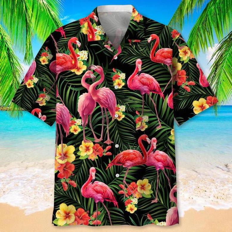 Flamingo Green Tropical , Aloha Shirts Short Sleeve Beach Holiday Casual Shirts Unisex Hawaiian Shirt Aloha Shirt