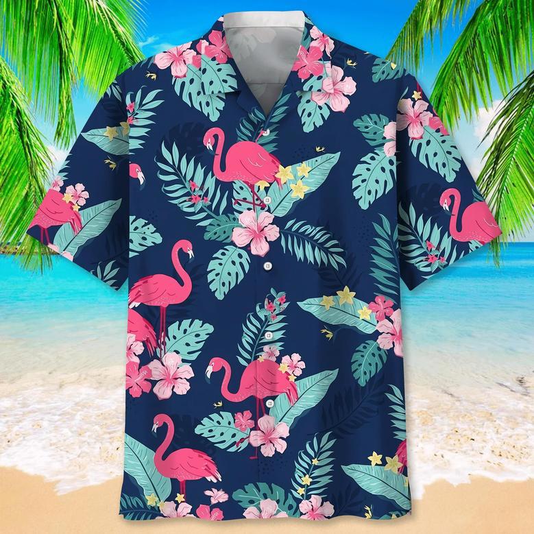 Flamingo Green Tropical , Aloha Shirts Short Sleeve Beach Holiday Casual Shirts Unisex Hawaiian Shirt Aloha Shirt