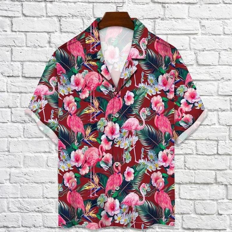 Flamingo Rain Forest Jungle Red Palm Leaves Pattern Hawaiian Shirt Summer Gifts