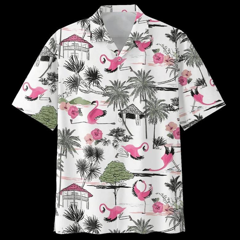 Flamingo Tropical Hawaiian Shirt, Flowers Flamingo Aloha Shirt, Men's Hawaiian Shirt Summer Gifts