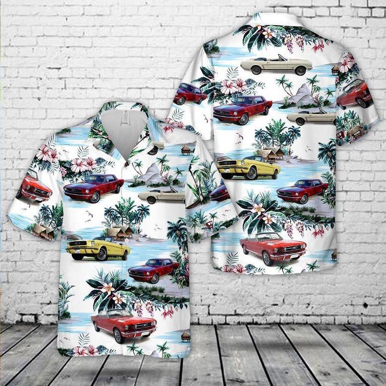 Ford Mustang 1964 To 66 Hawaiian Shirt For Men, Classic Car Hawaiian Shirt, Vintage Car Shirt Summer Gifts