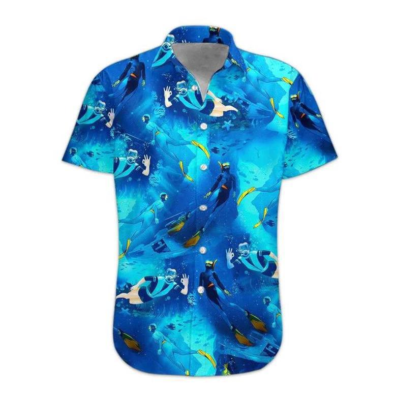 Freediving Hawaii Shirt, S For Men Short Sleeve Aloha Beach Shirt Unisex Hawaiian Shirt Aloha Shirt