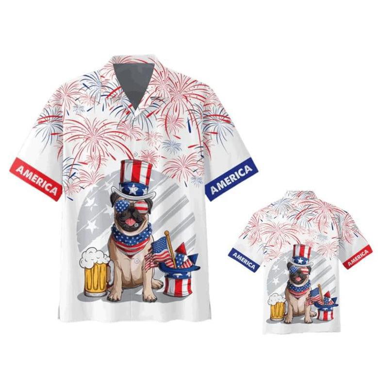 Full Print Independence's Day , Pug And Beer Hawaii Summer Beach Shirt, Of Jul Hawaii Dog Shirt Unisex Hawaiian Shirt Aloha Shirt