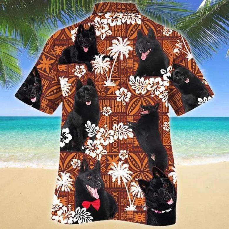 Funny Black Schipperke Dog On Red Tribal Pattern Hawaiian Shirt Summer Gifts