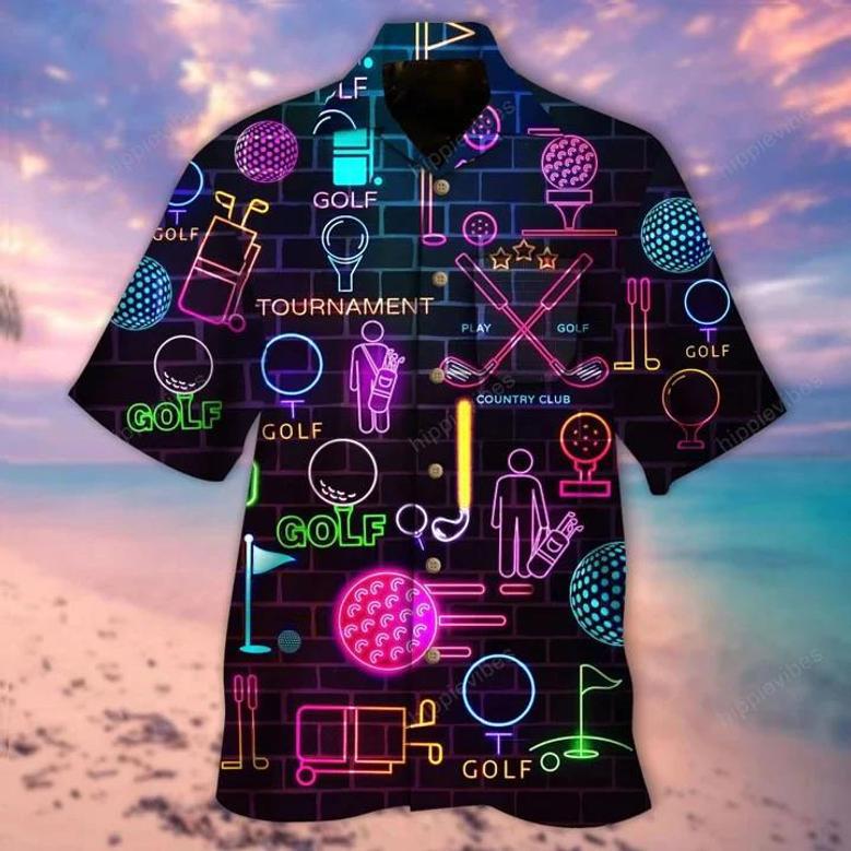 Golf Equipment Neon In Black Hawaiian Shirt Summer Gifts