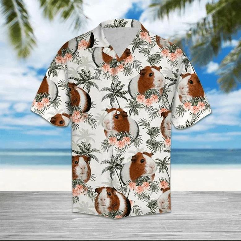 Guinea Pig With Flowers And Leaves Hawaiian Shirt, Summer Short Sleeve Hawaiian Aloha Shirt Summer Gifts