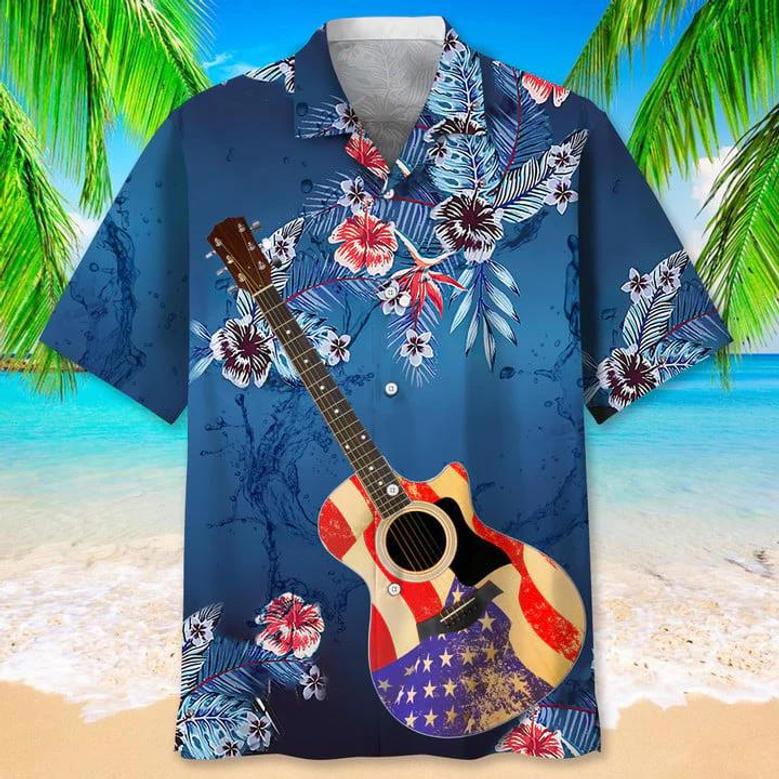 Guitar Usa Flag Nature For Men And Women, Guitar Player Shirt, Gift For Guitarist, Guitarist T-Shirt, Guitar Player Gift Unisex Hawaiian Shirt Aloha Shirt