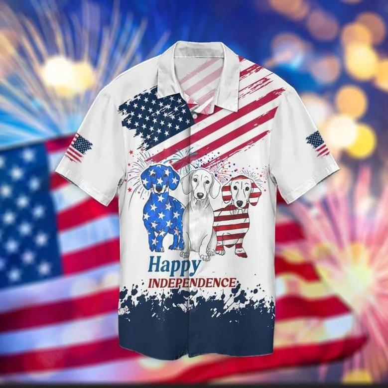 Happy Independence's Day Dog For Men And Women, Dog In Us Flag Hawaii Shirt For Dog Lovers, Unisex Unisex Hawaiian Shirt Aloha Shirt