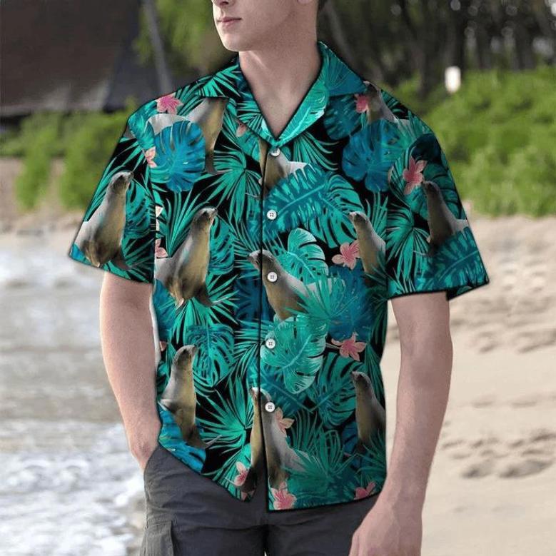 Happy Seal Playing In Tropical Jungle Pattern Hawaiian Shirt Summer Gifts