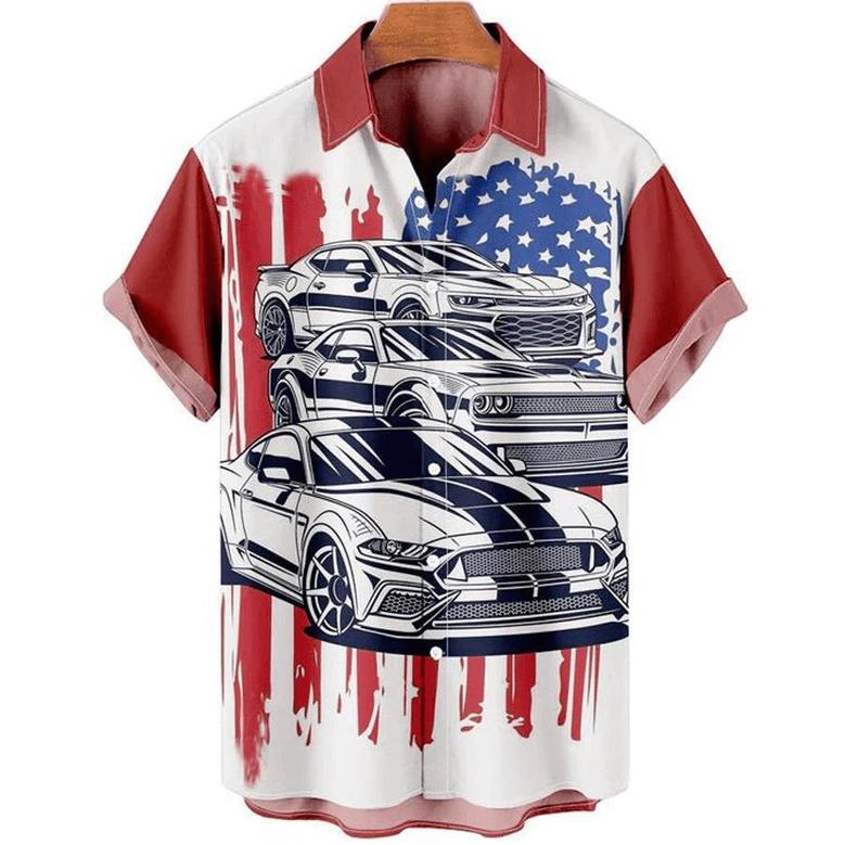 Hawaiian Shirt Vintage, Hawaii Shirts Mens, Men's Retro Contrast Color Stitching Garage Car Casual Shirt Summer Gifts