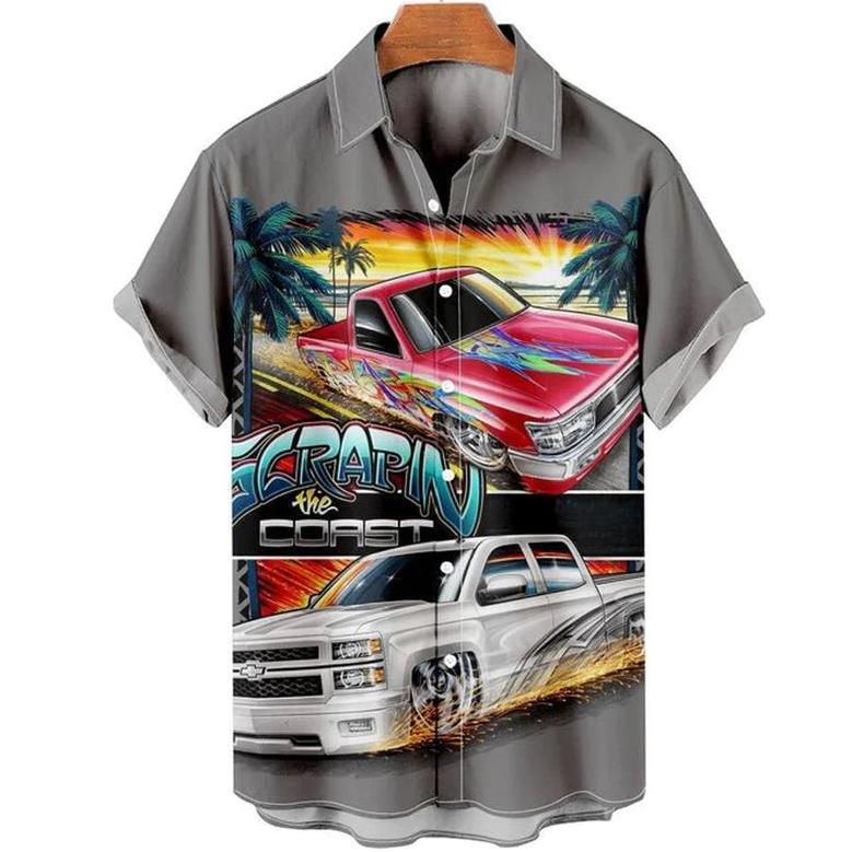 Hawaiian Shirt Vintage, Hawaii Shirts Mens, Men's Retro Contrast Color Stitching Garage Car Casual Shirt Summer Gifts