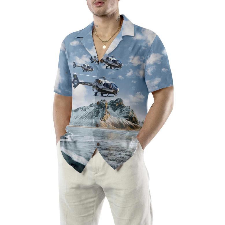 Helicopter On Ocean Background Hawaiian Shirt, Unique Helicopter Shirt For Men Summer Gifts