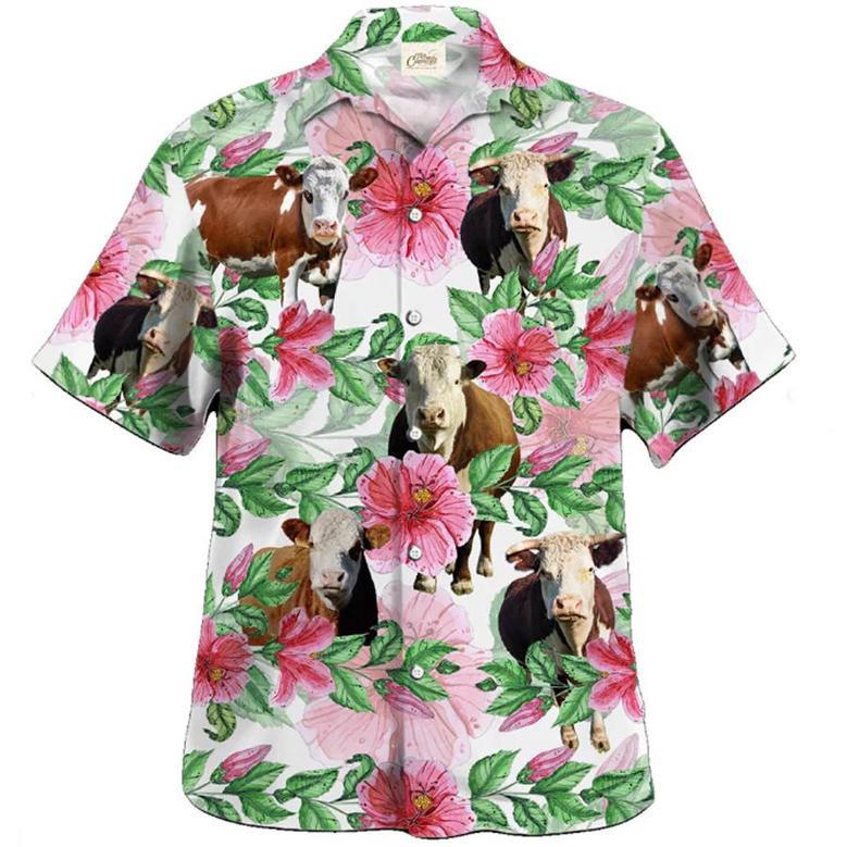 Hereford Cow , Farmer S, Summer Tropical Shirts, Gift For Him, Funny S Unisex Hawaiian Shirt Aloha Shirt