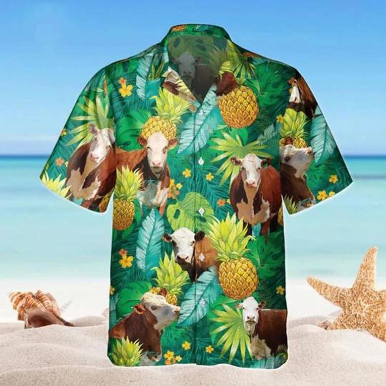 Hereford Floral Hawaiian Shirt, Beach Shirt For Farm Animal Lovers Summer Gifts