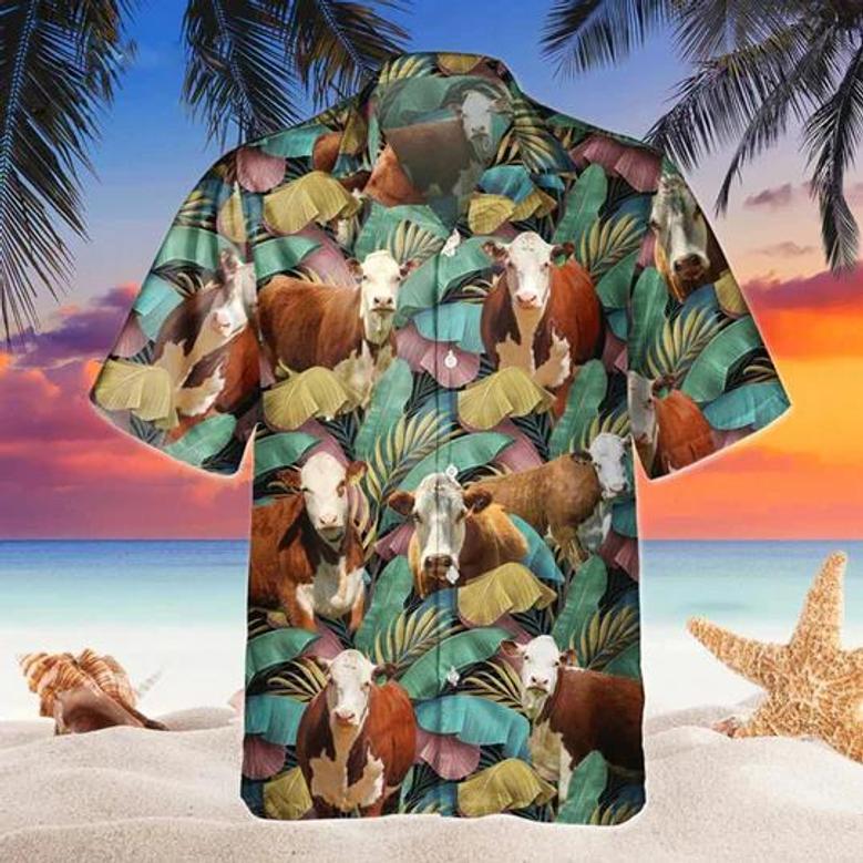 Hereford Floral Hawaiian Shirt, Beach Shirt For Farm Animal Lovers Summer Gifts