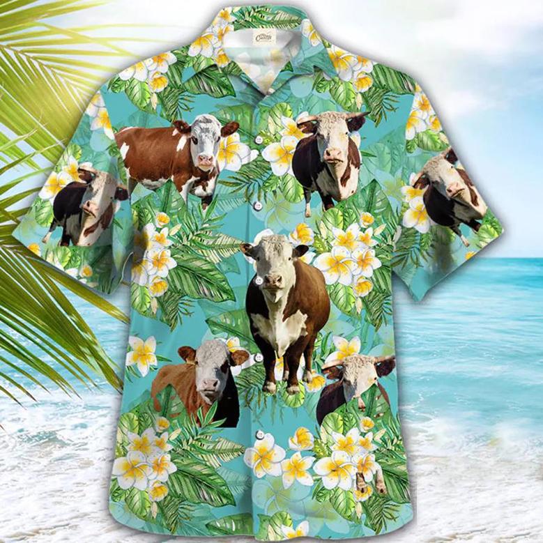 Hereford Tropical , Cow , Animal S For Men, Gift For Him Unisex Hawaiian Shirt Aloha Shirt