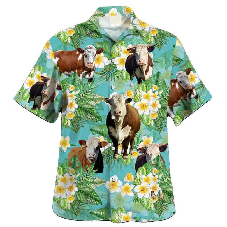 Hereford Tropical , Cow , Animal S For Men, Gift For Him Unisex Hawaiian Shirt Aloha Shirt