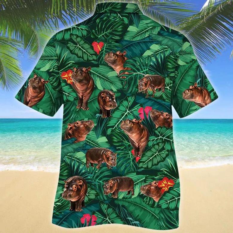 Hippo Lovers Gift Hawaiian Shirt, Tropical Hippo Men Hawaiian Shirts - Casual Button Down Short Sleeve Shirt Summer Gifts