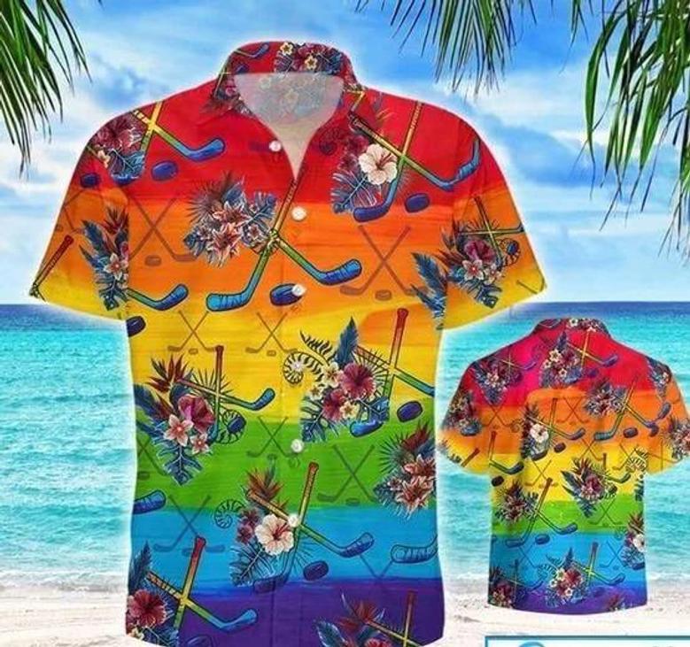 Hockey Lgbt Aloha S For Summer, Hockey Tropical Colorful Rainbow Lgbt S, Pride Gift For Gaymer And Lesbian Unisex Hawaiian Shirt Aloha Shirt