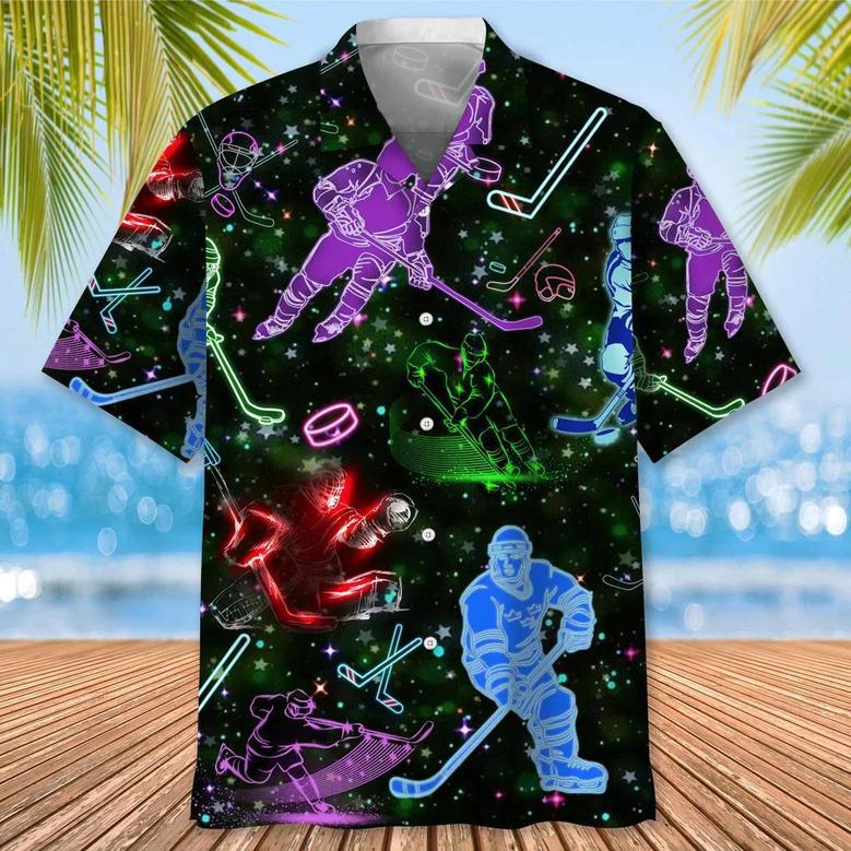 Hockey Neon Light For Men, Hockey Life Shirt, Hockey Player Gifts Unisex Hawaiian Shirt Aloha Shirt