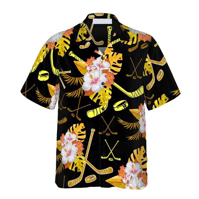 Hockey Tropical Black & Yellow Hawaiian Shirt For Men And Women Summer Gifts