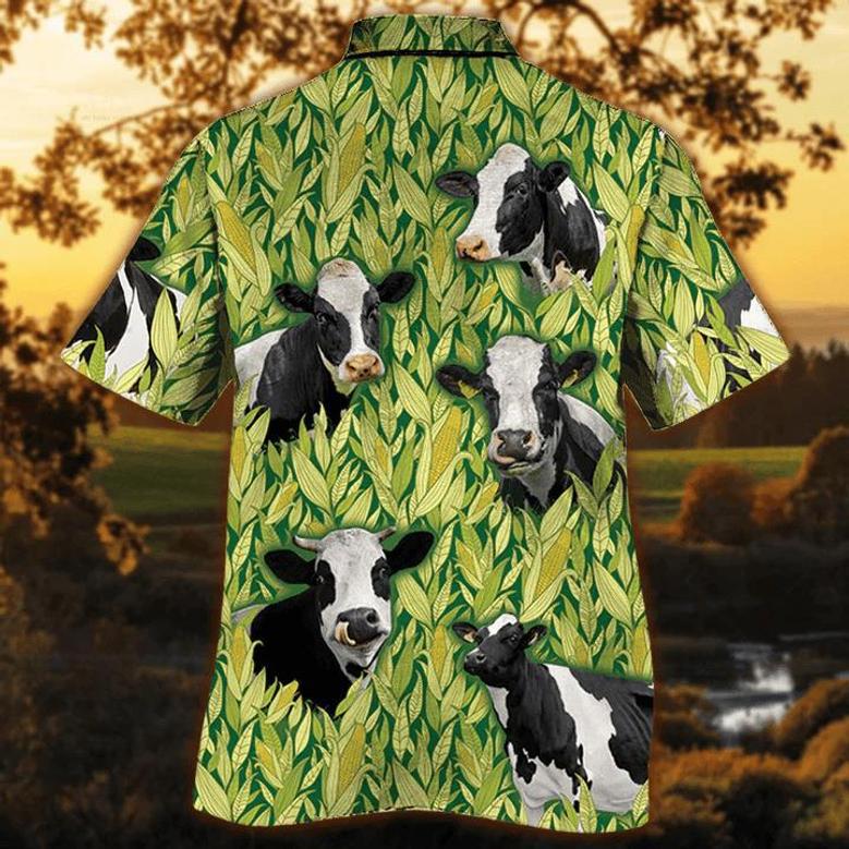 Holstein Friesian Cattle Lovers Corn Pattern Hawaiian Shirt For Men Summer Gifts