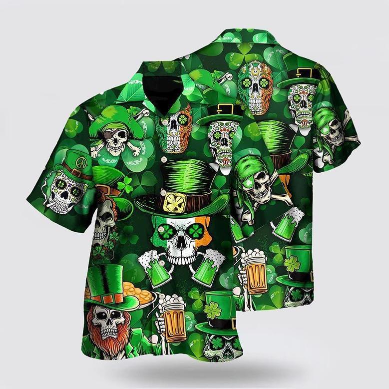 Irish Skull St Patrick�S Day Green Light Hawaiian Shirt, St Patricks Day Shirts Summer Gifts