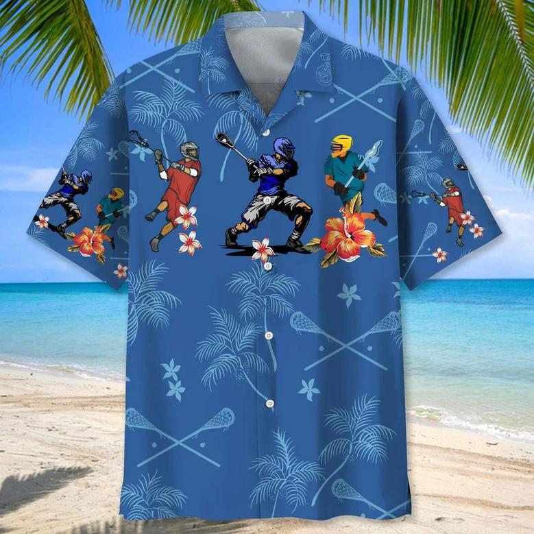 Lacrosse Usa Blue Tropical , Summer Short Sleeve Shirts For Men And Women Unisex Hawaiian Shirt Aloha Shirt