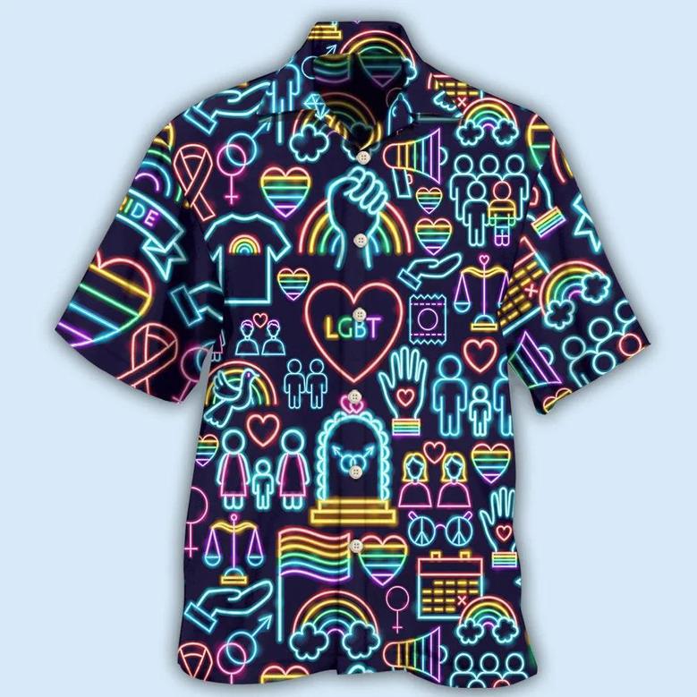 Lgbt Aloha S For Summer, Symbols Neon Colorful Rainbow Lgbt Pride S Unisex Hawaiian Shirt Aloha Shirt