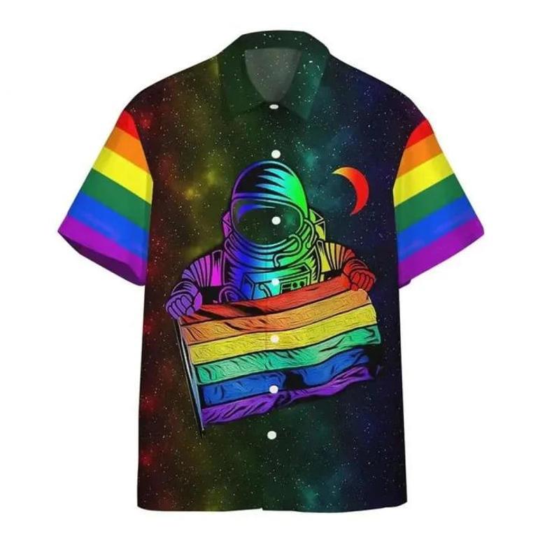 Lgbt Aloha S For Summer, Astronaut Colorful Lgbt Rainbow Flag Galaxy S Unisex Hawaiian Shirt Aloha Shirt