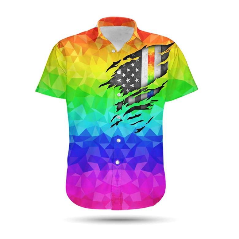 Lgbt Pride , Rainbow Polygonal American Flag Inside Hawaii Aloha Shirt Unisex Hawaiian Shirt Aloha Shirt