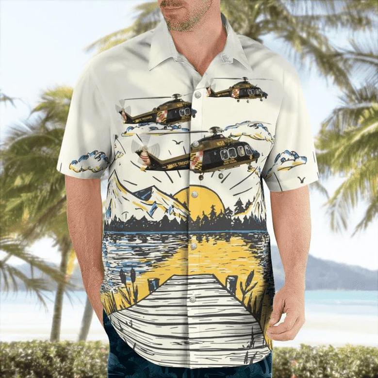 Maryland State Police Trooper 1 Helicopter Hawaiian Shirt, Usa Patriotic Hawaiian Shirt Summer Gifts