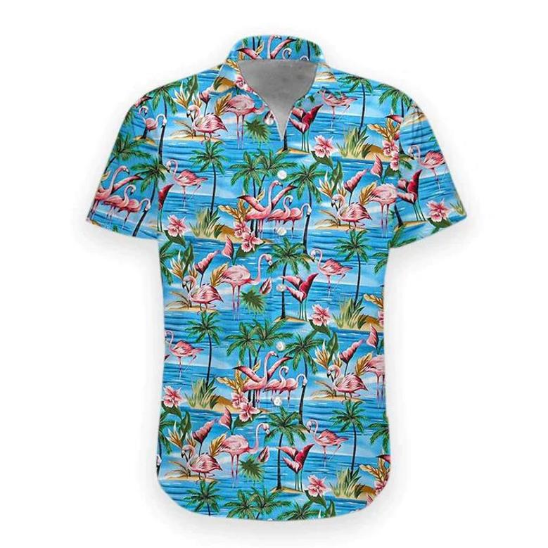 Mens Hawaiian Shirt Flamingos Casual Short Sleeve Button Down Shirts Aloha Shirt Summer Gifts