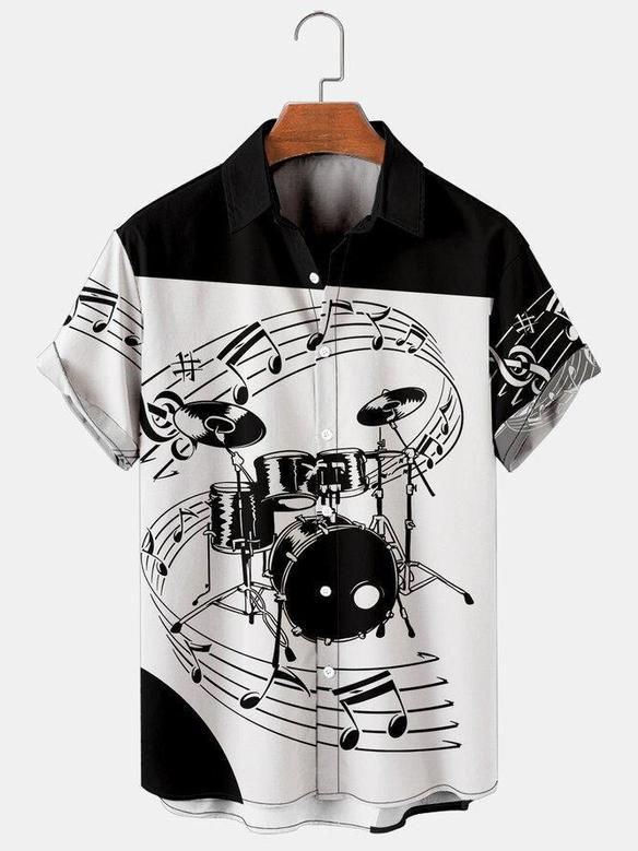 Men's Music Drum Splicing Casual Shirt For Men And Women Unisex Hawaiian Shirt Aloha Shirt