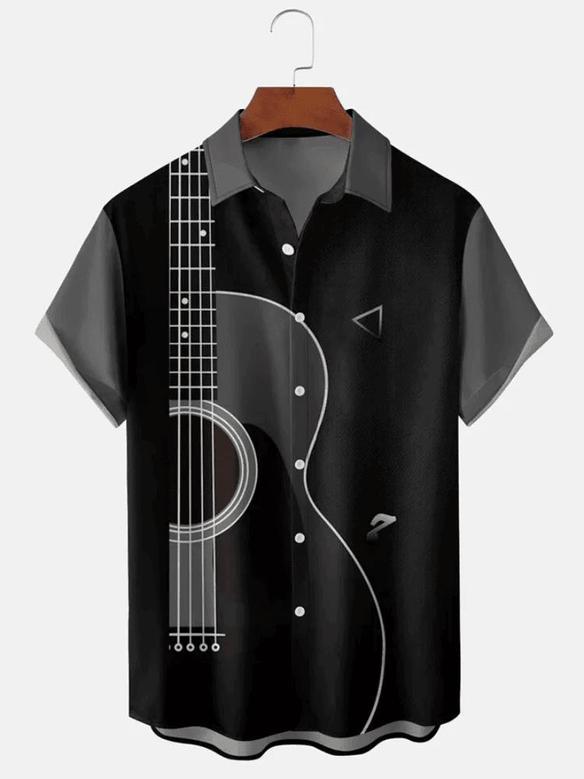 Men's Music Guitar Print Loose Casual Hawaiian Shirt, Guitar Lover Gifts Unisex Hawaiian Shirt Aloha Shirt