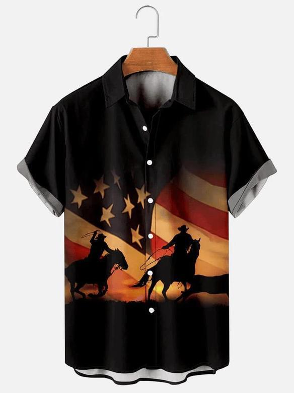 Men's Of July Men's Short Sleeve Patriotic Hawaiian Shirt, Independence Day Hawaiian Shirt Summer Gifts