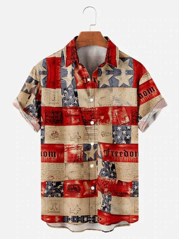 Men's Of July Men's Short Sleeve Patriotic Hawaiian Shirt, Independence Day Hawaiian Shirt Summer Gifts