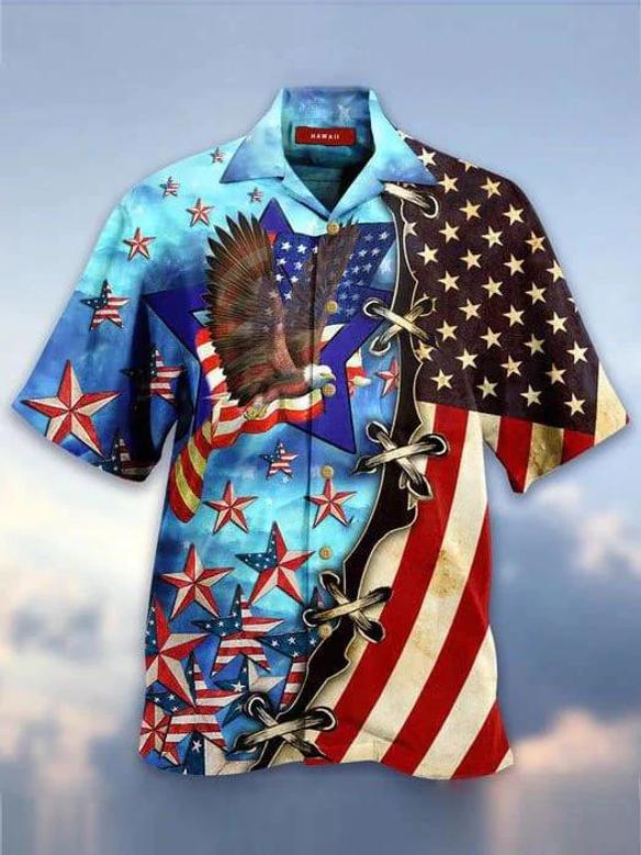 Men's Of July Men's Short Sleeve Patriotic Hawaiian Shirt, Independence Day Hawaiian Shirt Summer Gifts