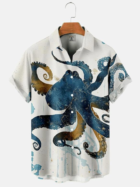 Men's Sea Life Octopus Ink Splatter Short Sleeve Hawaiian Shirt Unisex Hawaiian Shirt Aloha Shirt