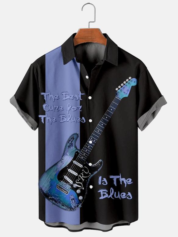 Men's Simple Music Guitar Print Hawaii Shirt For Men Unisex Hawaiian Shirt Aloha Shirt