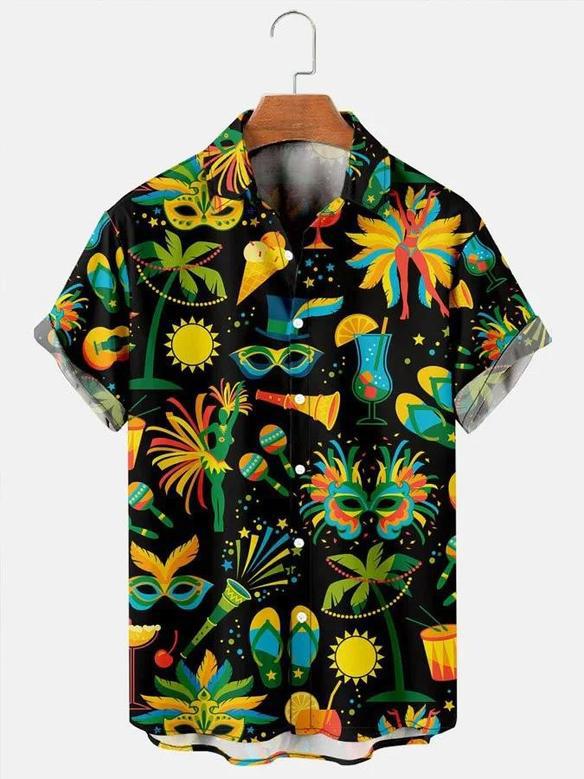 Men's Vintage Shirts Mardi Gras Graphic Casual Breathable Short Sleeve Hawaiian Shirt Summer Gifts