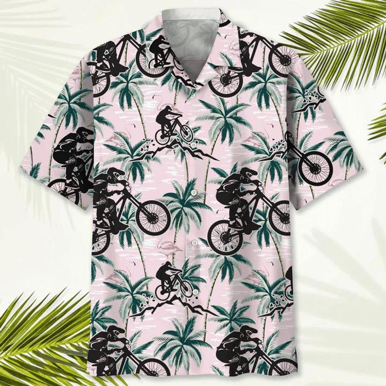 Mountain Bike Nature Flower , Men's Tropical Aloha Shirts Short Sleeve Beach Holiday Casual Shirts Unisex Hawaiian Shirt Aloha Shirt