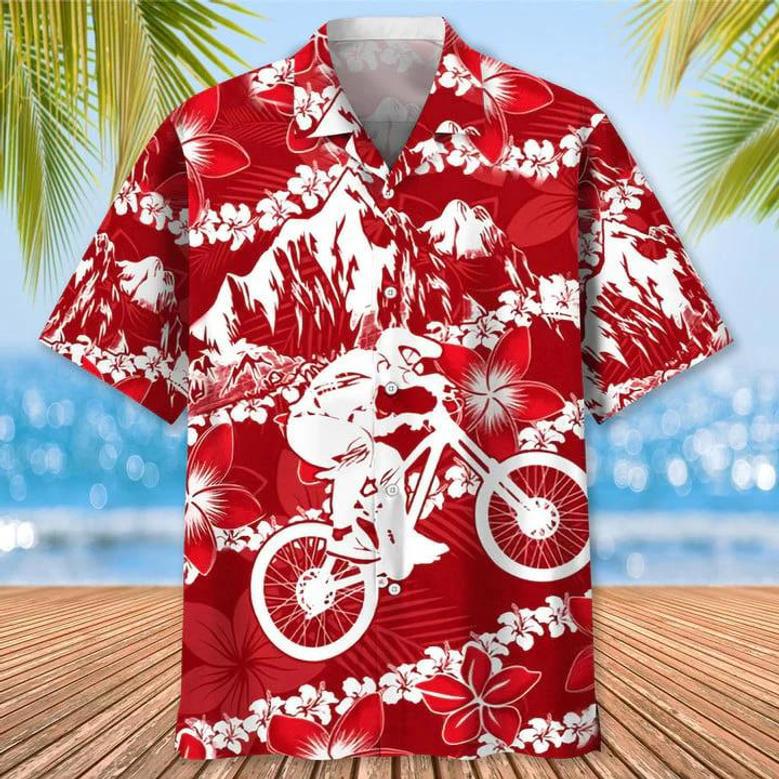 Mountain Bike Nature Flower , Men's Tropical Aloha Shirts Short Sleeve Beach Holiday Casual Shirts Unisex Hawaiian Shirt Aloha Shirt