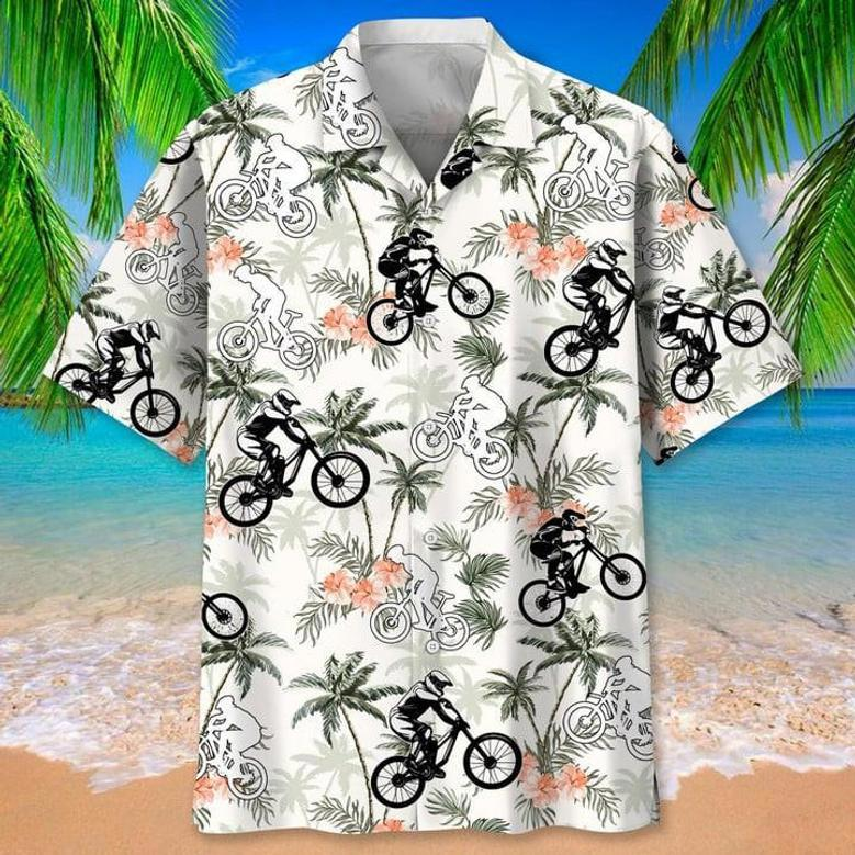 Mountain Bike Nature Flower , Men's Tropical Aloha Shirts Short Sleeve Beach Holiday Casual Shirts Unisex Hawaiian Shirt Aloha Shirt